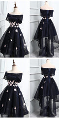 Prom Dress 2027, Off The Shoulder Black Organza Homecoming Dresses, With Handmade Flower Short Homecoming Dresses