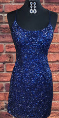Homecoming Dresses Idea, Sparkly Sequin Royal Blue Sheath Homecoming Dress