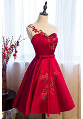 Prom Dress Backless, Burgundy Satin Homecoming Dresses, With Applique