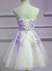 Prom Dresses Ball Gowns, Lovely Sweetheart White Tulle With Purple Lace Cute Party Homecoming Dress