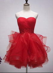 Prom Dress Long Formal Evening Gown, Beautiful Red Tulle Short Sweetheart Homecoming Dress, Lace Up Teen Party Dress, Tea Formal Dress