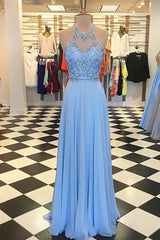 Prom Dress Trends For The Season, Gorgeous Prom Dress, Blue Chiffon Prom Dress, Long Prom Dress
