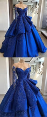 Homecoming Dresses Classy Elegant, Unique Blue Lace Long Prom Dress, Blue Long Evening Dress