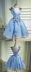 Prom Dress Long Elegant, Sky Blue Butterfly Short Homecoming Dress, Party Dresses