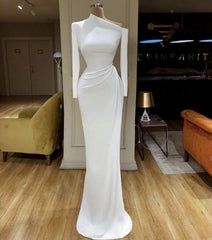 Homecoming Dresses Short Tight, White Evening Dresses, Long Sleeve Modest Simple Mermaid Elegant Formal Prom Dresses