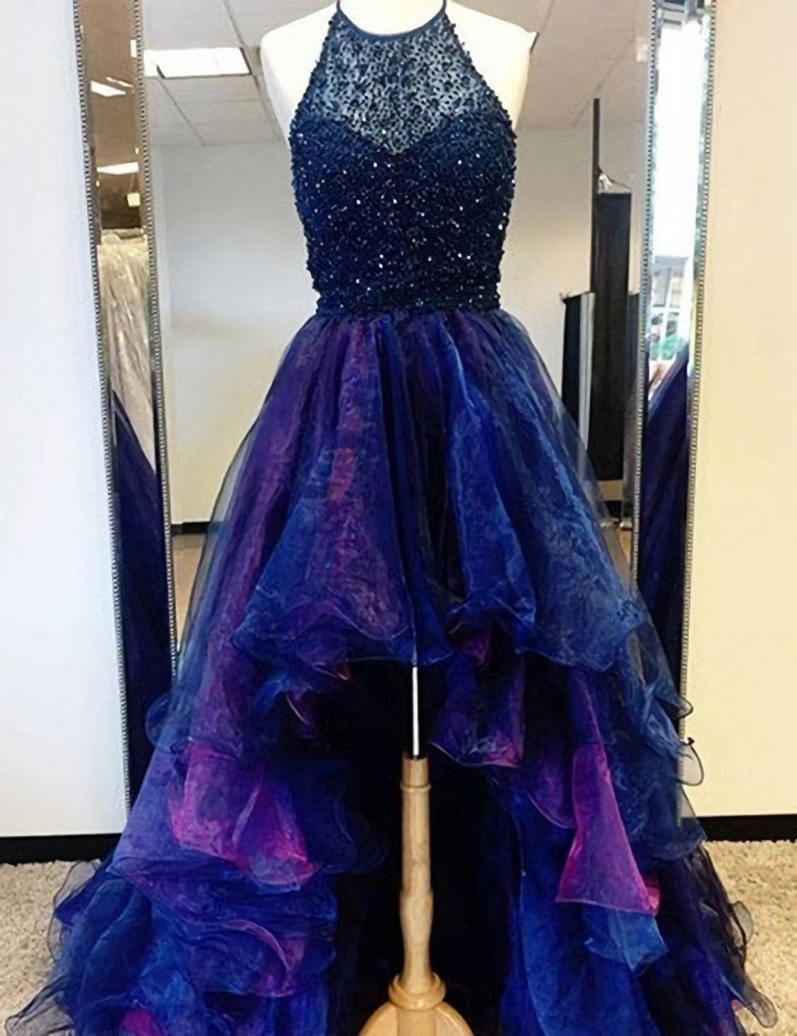 Prom Dress Outfit, Sexy Chic Prom Dresses, Halter Asymmetrical Long Prom Dress, Evening Dress