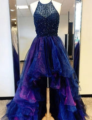 Prom Dress Outfit, Sexy Chic Prom Dresses, Halter Asymmetrical Long Prom Dress, Evening Dress