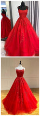 Prom Dress V Neck, Red Long Prom Dresses, Lace Prom Dresses, Chic Prom Gowns
