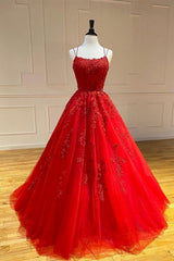 Prom Dress For Teens, Red Long Prom Dresses, Lace Prom Dresses, Chic Prom Gowns