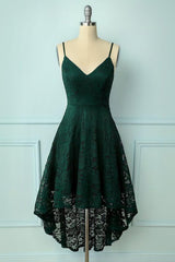 Evening Dress Yellow, Vintage Style Dark Green Lace Shoulders Straps Prom Dress