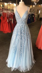 Prom Dress Ideas, Light Blue Lace Prom Dress 2024 Evening Dress, Formal Dress, Graduation School Party Gown