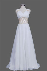 A Line Prom Dress, White Prom Dress, Long Woman Dresses