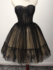 Prom Dresses For Teen, Cute Tulle Short Black Ball Gown Sweetheart Dresses, Homecoming Gown