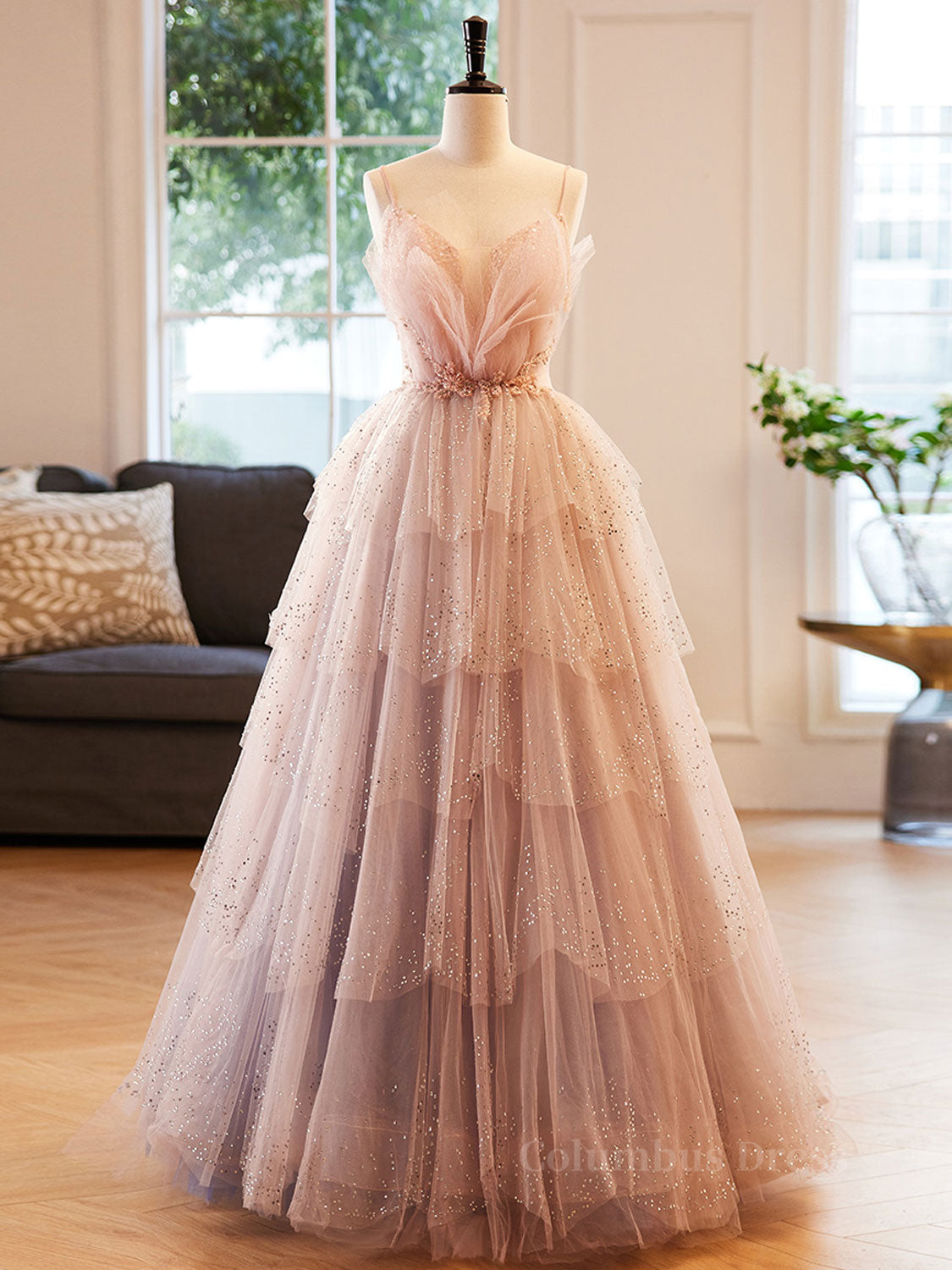 Prom Dresses Burgundy, Champagne A-Line Beading Sequin Long Prom Dress, Champagne Formal Dress