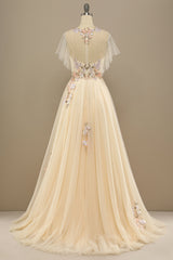 Bridesmaid Dresses Trends, Champagne Floral Embroidery A-line Long Formal Dress