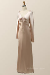 Formal Dress, Champagne Long Sleeves Keyhole Bridesmaid Dress