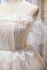 Party Dresses For Babies, Champagne Sweetheart Lace Tulle Party Dress, A-Line Homecoming Dress