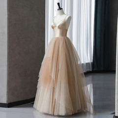 Homecoming Dresses Websites, Champagne Tulle Gradient Tulle Straps Long Evening Dress, Charming Formal Gown