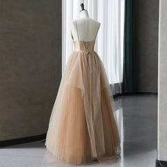Homecoming Dress Stores, Champagne Tulle Gradient Tulle Straps Long Evening Dress, Charming Formal Gown