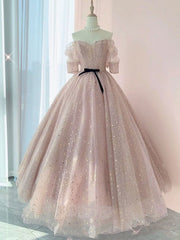 Prom Dress Store Near Me, Champagne tulle long prom dress, tulle long evening dress