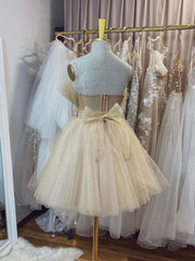 Prom Dress Colorful, Champagne tulle short prom dress, champagne tulle homecoming dress