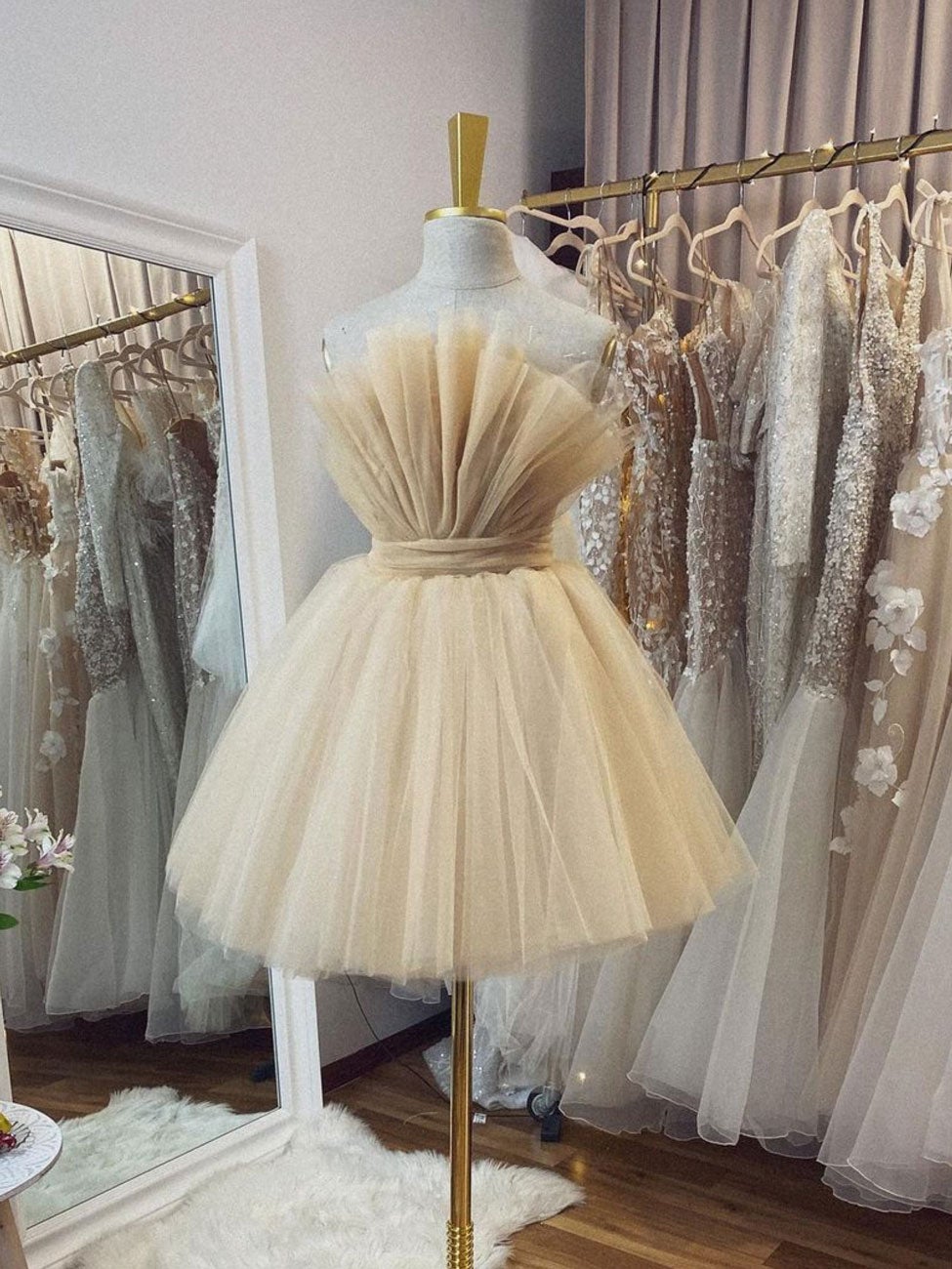 Prom Dresses Colors, Champagne tulle short prom dress, champagne tulle homecoming dress