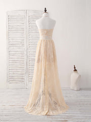 Party Dress Trends, Champagne Two Pieces Lace Long Prom Dress Lace Evening Dress