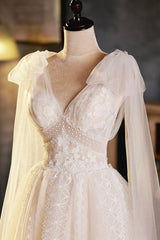 Formal Dress Boutiques Near Me, Champagne V-Neck Lace Short Prom Dress, Lovely A-Line Evening Party Dress