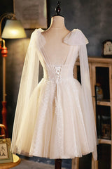 Formal Dressing For Ladies, Champagne V-Neck Lace Short Prom Dress, Lovely A-Line Evening Party Dress