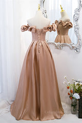Formal Dresses Long Sleeved, Champagne V Neck Ruffle Off-the-Shoulder Pleated Leather Long Formal Dress