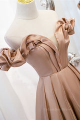 Formal Dresses Long Sleeves, Champagne V Neck Ruffle Off-the-Shoulder Pleated Leather Long Formal Dress