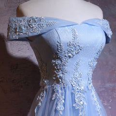 Mermaid Prom Dress, Charming Blue Elegant Tulle Party Dress with Lace Applique, Long Prom Dress