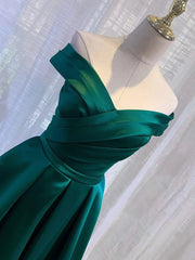 Salad Dress Recipes, Charming Dark Green Satin Long Junior Prom Dress, Off Shoulder Evening Gown