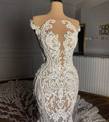 Wedding Dresses For Fall Weddings, Charming Jewel Garden Sleeveless Mermaid Lace Wedding Dress with Appliques