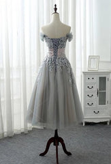 Homecoming Dress Elegant, Charming Off-the-shoulder Homecoming Dress, Short A-line Tulle Gray Party Dress