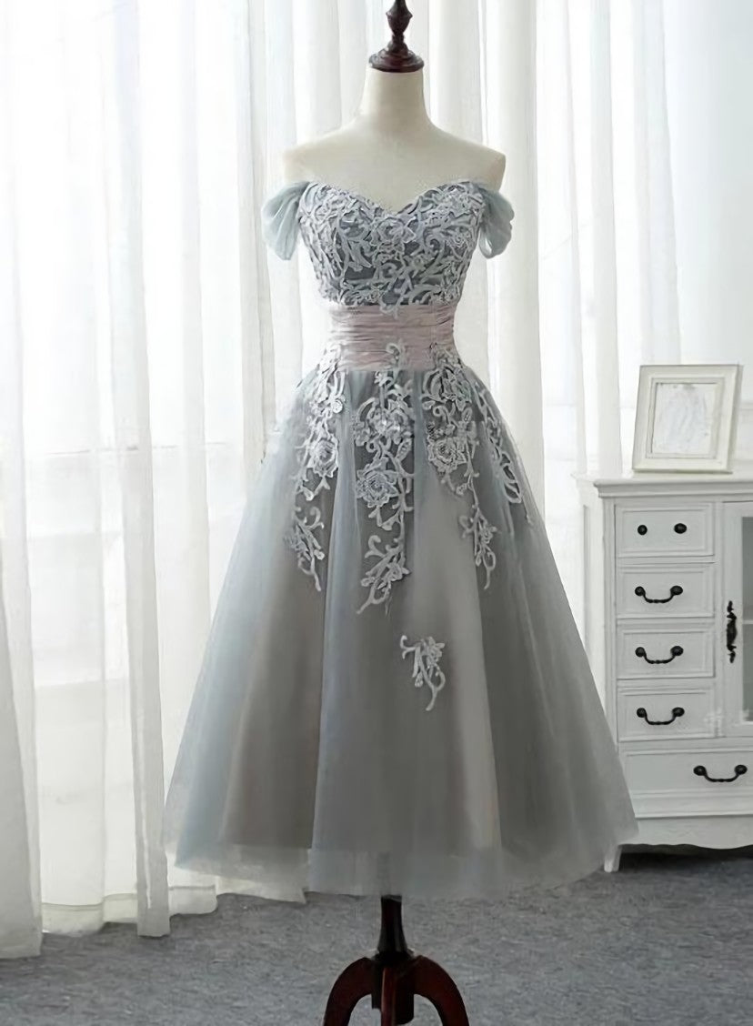 Homecoming Dresses 2029, Charming Off-the-shoulder Homecoming Dress, Short A-line Tulle Gray Party Dress