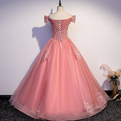 Party Dresses Fall, Charming Pink Off Shoulder Lace Applique Sweetheart Party Dress, Pink Prom Dress