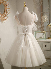 Evening Dress Elegant Classy, Chic Ivory Tulle Homecoming Dress with Lace, Short Sweetheart Prom Dress