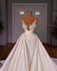 Wedsing Dress Princess, Chic Long A-line Cathedral Sleeveless V-neck Satin Wedding Dresses