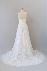 Wedding Dresses Couture, Chic Long A-line Sweetheart Spaghetti Strap Appliques Tulle Wedding Dress