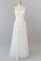 Wedding Dresses Country, Chic Long A-line Sweetheart Spaghetti Strap Appliques Tulle Wedding Dress
