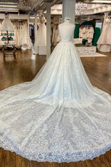 Wedding Dresses Classic, Chic Long A-line V-neck Floral Lace Open Back Wedding Dresses