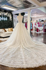 Wedding Dresses With Long Sleves, Chic Long A-line V-neck Floral Lace Open Back Wedding Dresses