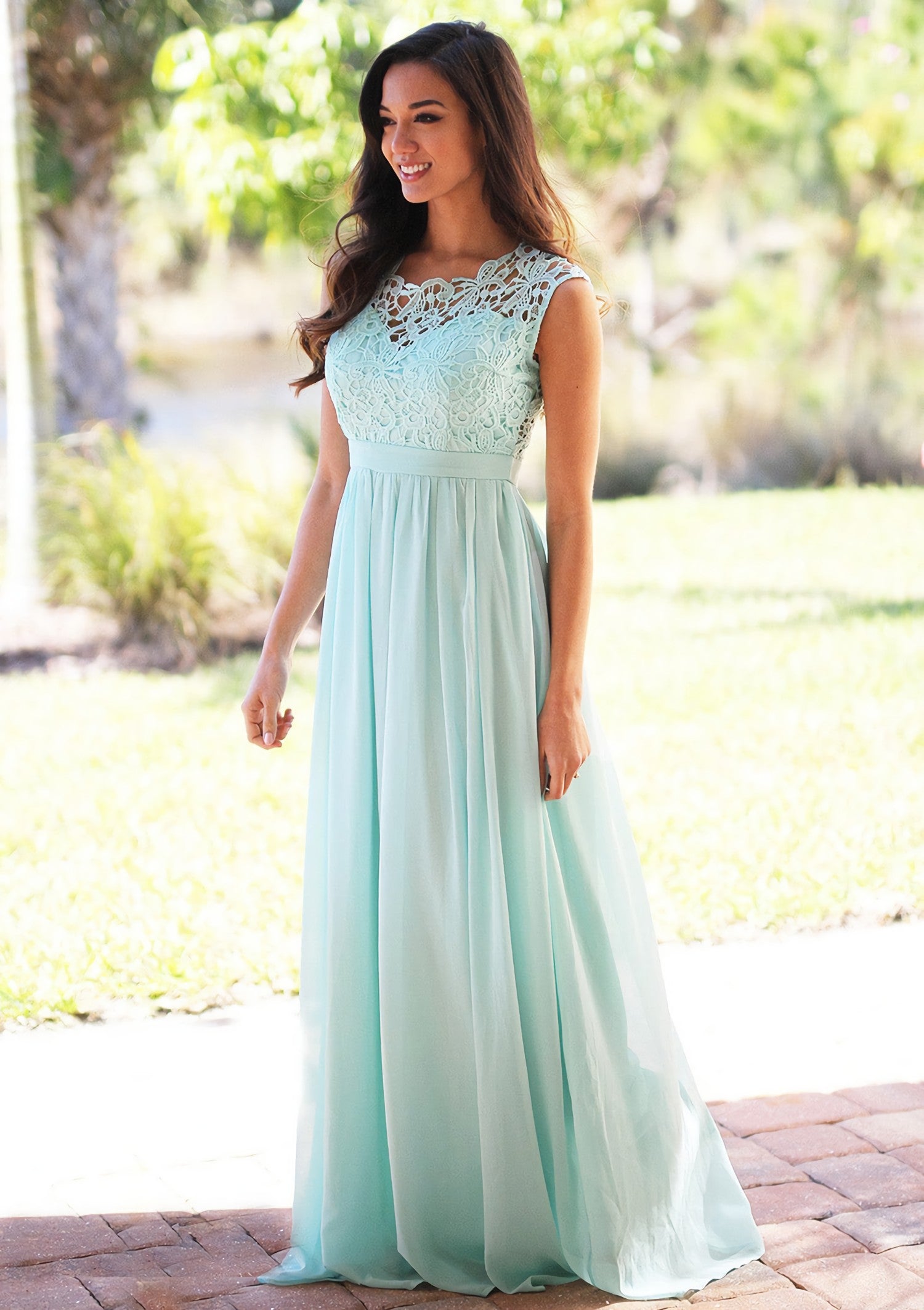 Bridesmaid Nail, Chiffon Long/Floor-Length A-Line/Princess Sleeveless Bateau Zipper Prom Dress With Appliqued