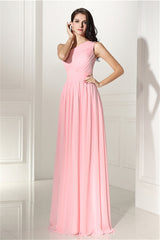 Stylish Outfit, Chiffon Pink One Shoulder Long Bridesmaid Dresses