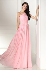 Black Dress Outfit, Chiffon Pink One Shoulder Long Bridesmaid Dresses