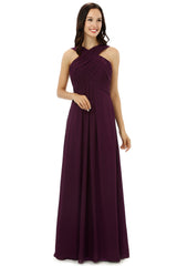 Party Dress Renswoude, Chiffon Purple Halter Long Bridesmaid Dresses