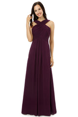 Party Dress Cocktail, Chiffon Purple Halter Long Bridesmaid Dresses
