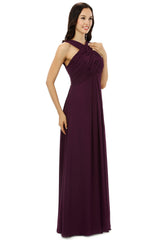 Party Dress Top, Chiffon Purple Halter Long Bridesmaid Dresses