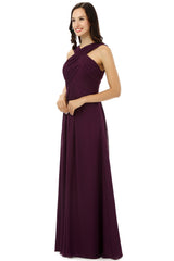 Party Dress New Look, Chiffon Purple Halter Long Bridesmaid Dresses